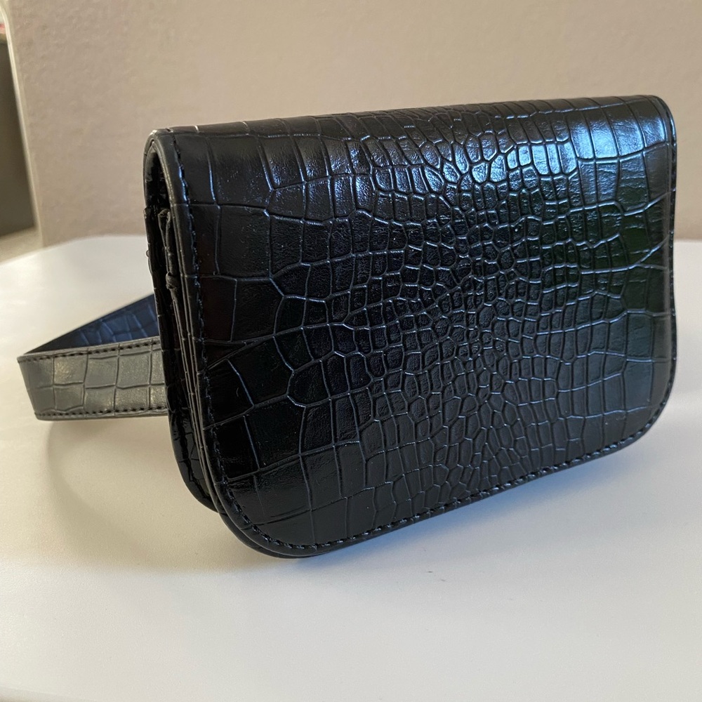 Faux croc black belt bag